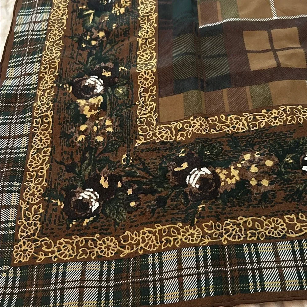 Jane Shilton pure silk, brown, large scarf Elegant Brown Patchwork floral scarf